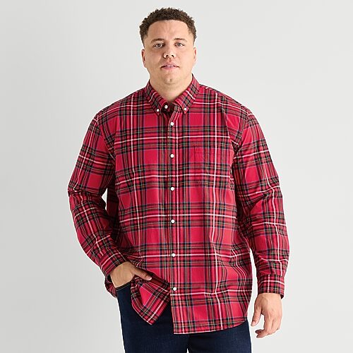 St. John's Bay Everyday Stretch Mens Long Sleeve Classic Fit Big and Tall Button-Down Shirt, 5x-large Tall, Red