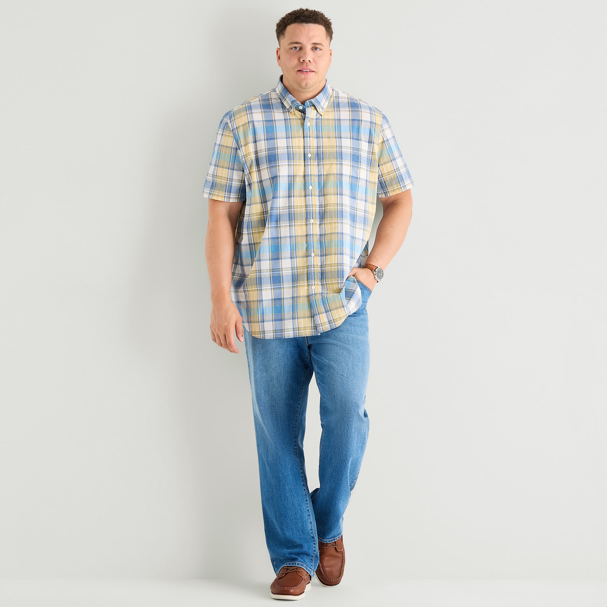 St. John's Bay Everyday Stretch Mens Short Sleeve Classic Fit Big and Tall Button-Down Shirt