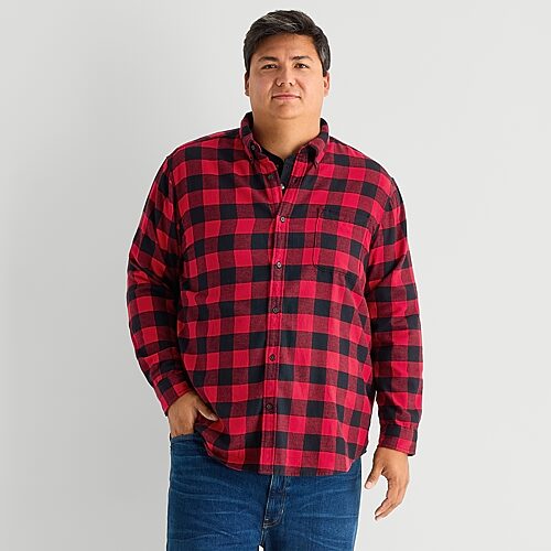 St. John's Bay Mens Long Sleeve Classic Fit Big and Tall Flannel Shirt, Medium Tall, Red