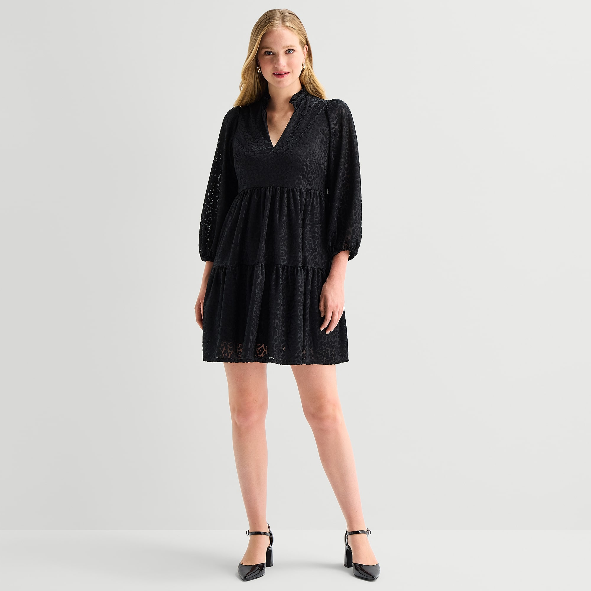 Melonie T Womens V Neck Long Sleeve Animal Shift Dress