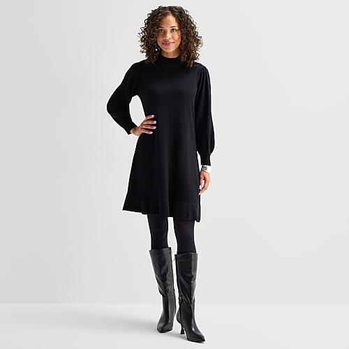 Robbie Bee Womens Long Sleeve Sweater Dress In Black