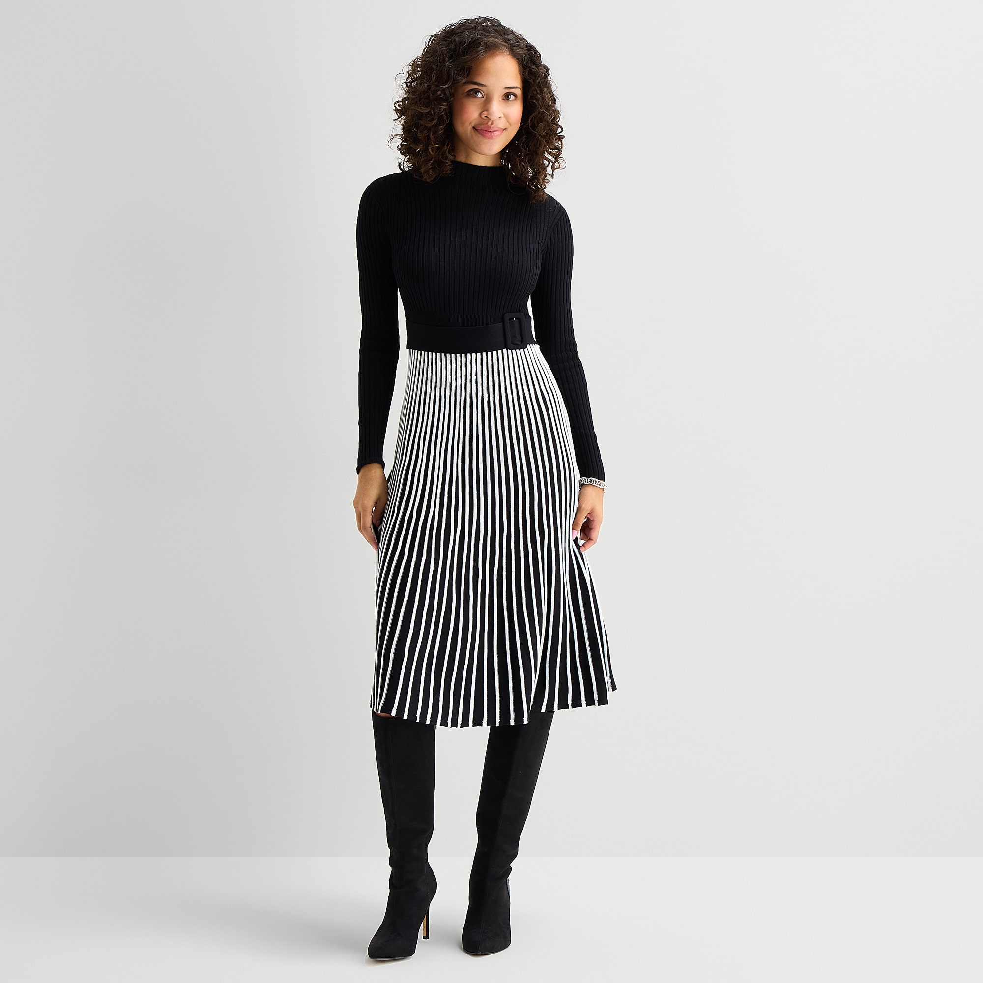 Robbie Bee Womens Long Sleeve Striped Sweater Dress