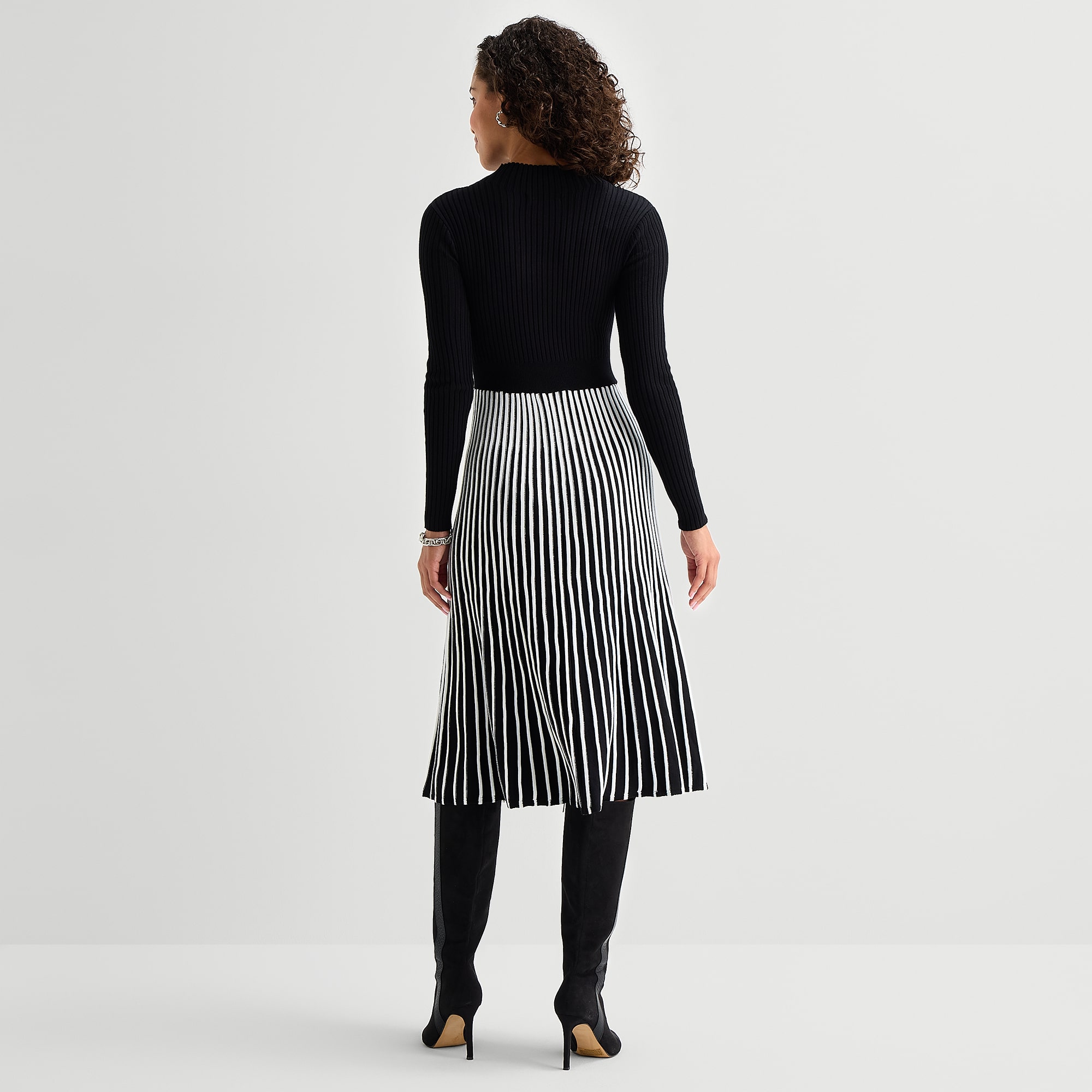 Robbie Bee Womens Long Sleeve Striped Sweater Dress