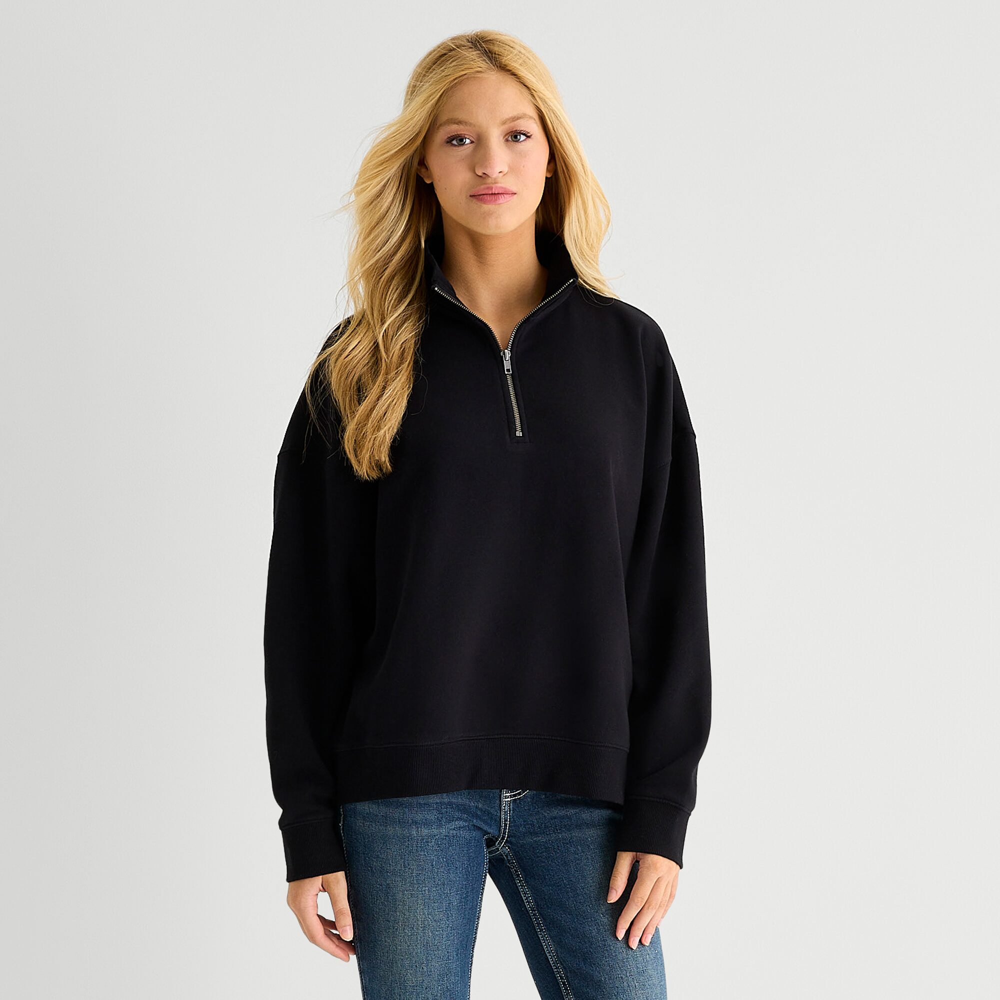 Arizona Womens Juniors Mock Neck Long Sleeve Sweatshirt