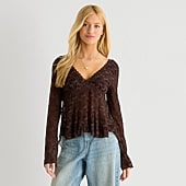 Arizona Womens Juniors V Neck Long Sleeve Lace Blouse