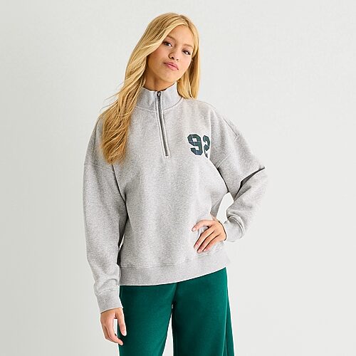 Arizona Womens Juniors Mock Neck Long Sleeve Sweatshirt In Gray
