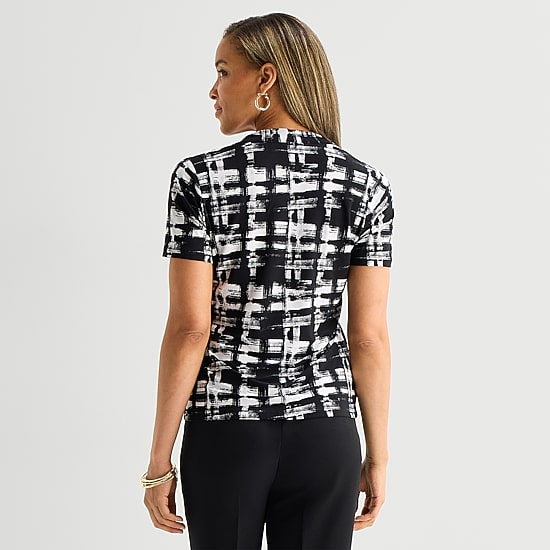 Black Label by Evan-Picone Womens Square Neck Short Sleeve Blouse