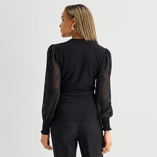 Black Label by Evan-Picone Womens V Neck Long Sleeve Blouse