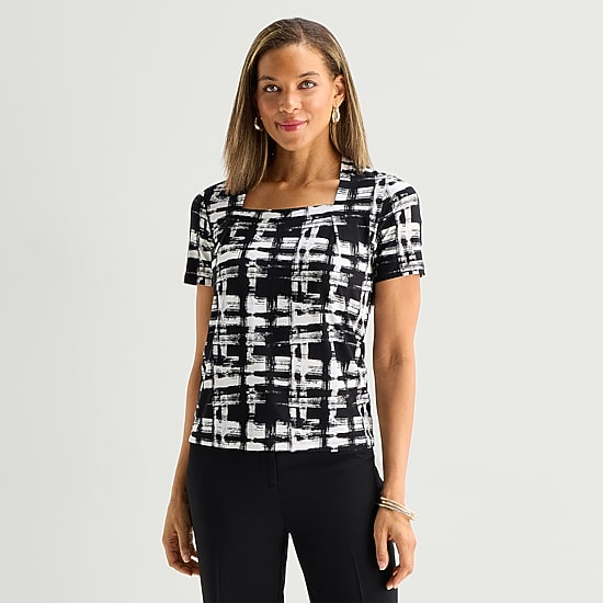 Black Label by Evan-Picone Womens Square Neck Short Sleeve Blouse