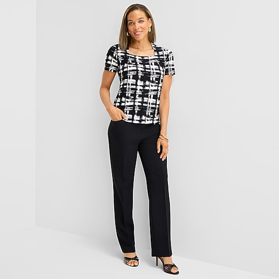 Black Label by Evan-Picone Womens Square Neck Short Sleeve Blouse