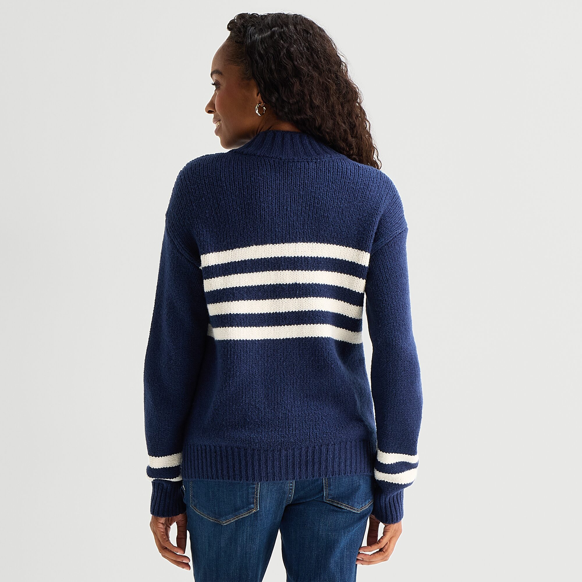 St. John's Bay Womens Mock Neck Long Sleeve Striped Pullover Sweater
