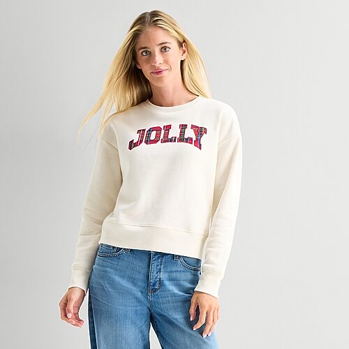 St. John's Bay Womens Crew Neck Long Sleeve Sweatshirt In White