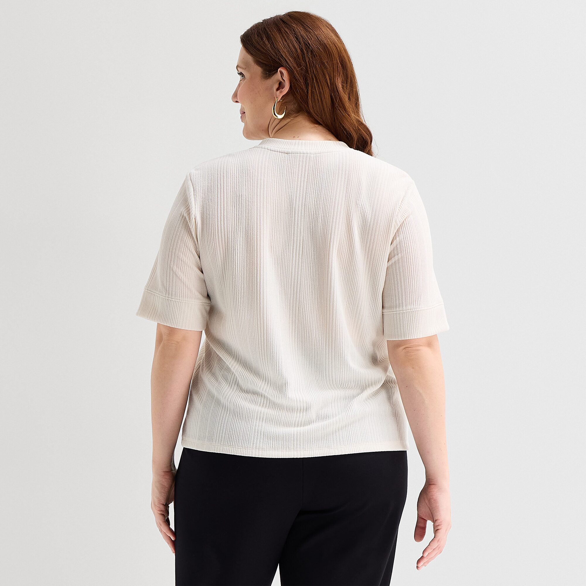 Liz Claiborne Womens Plus Elbow Sleeve Regular Fit Henley Shirt