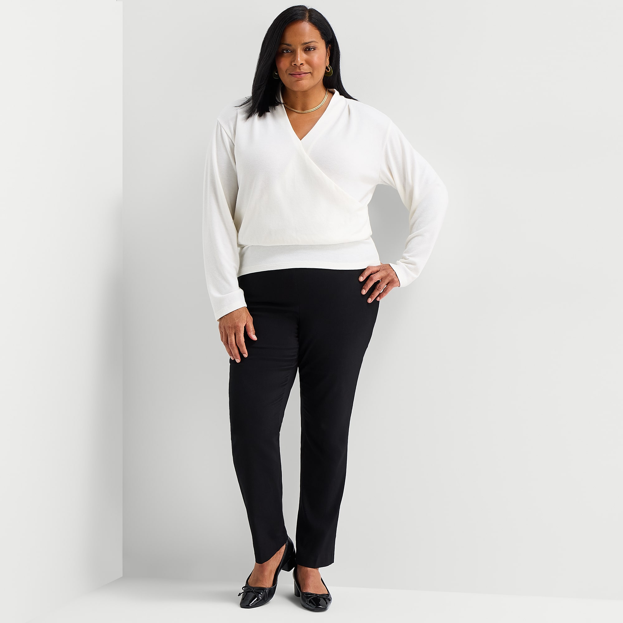 Liz Claiborne Womens Plus V Neck Long Sleeve Wrap Shirt