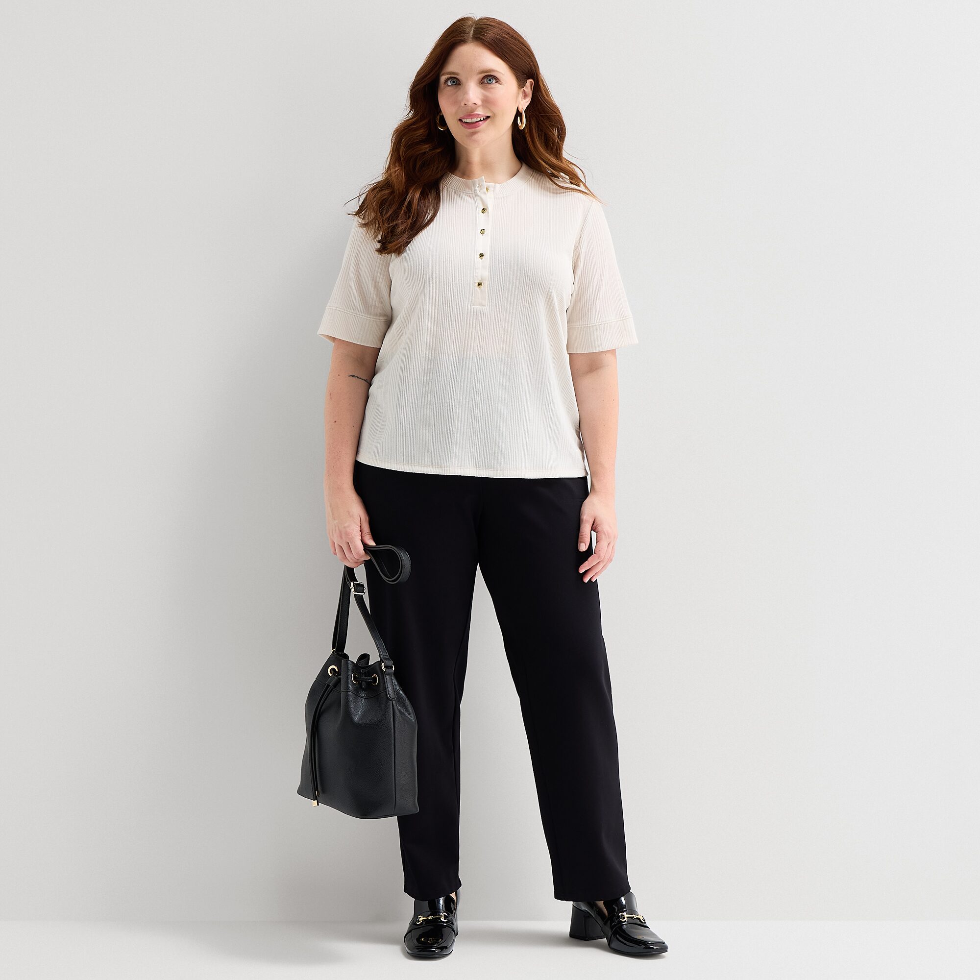 Liz Claiborne Womens Plus Elbow Sleeve Regular Fit Henley Shirt