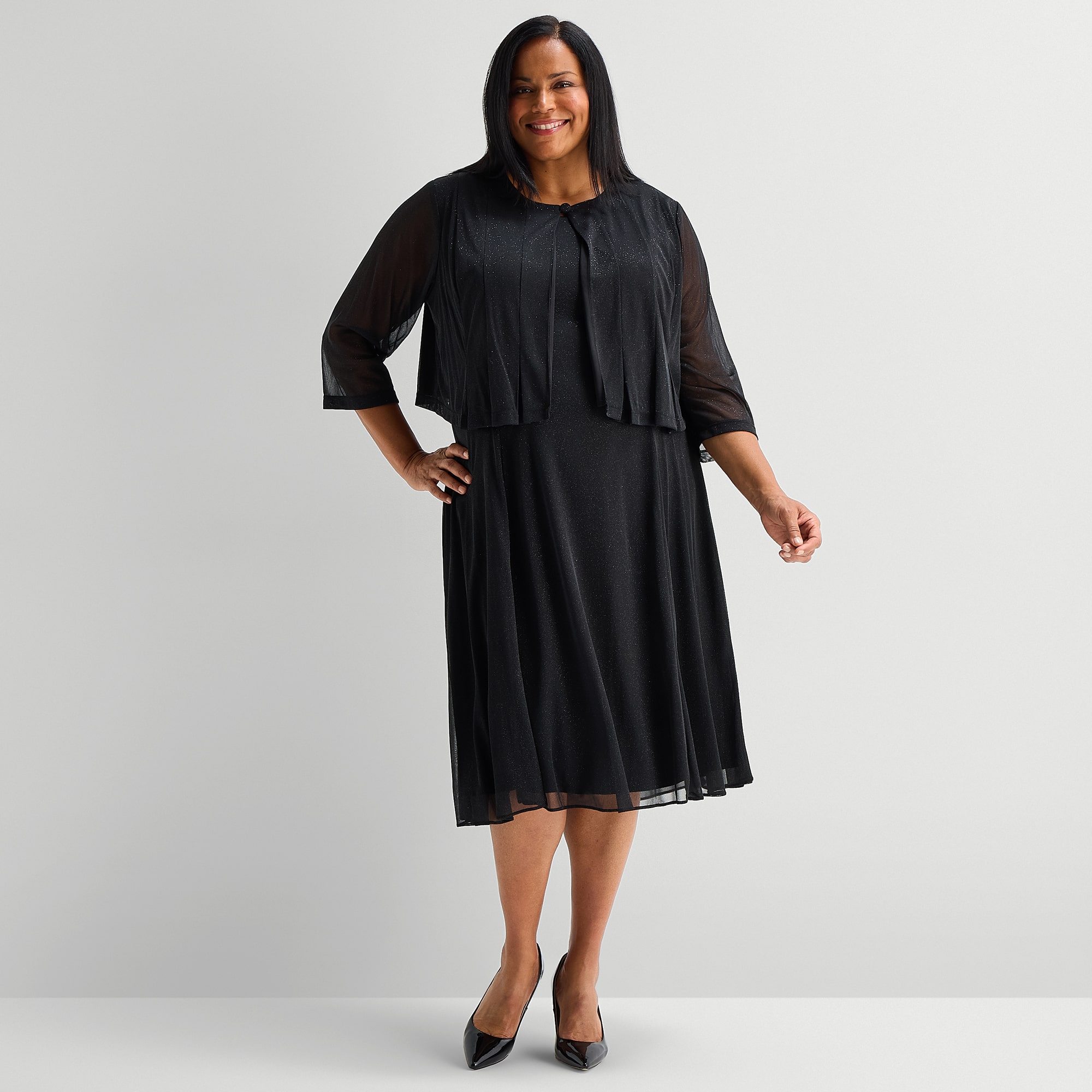 Danny & Nicole Womens Plus Midi Jacket Dress