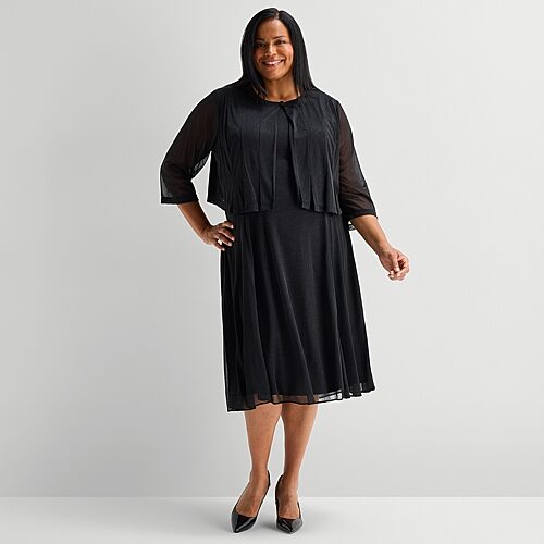 Danny & Nicole Womens Plus Midi Jacket Dress In Black