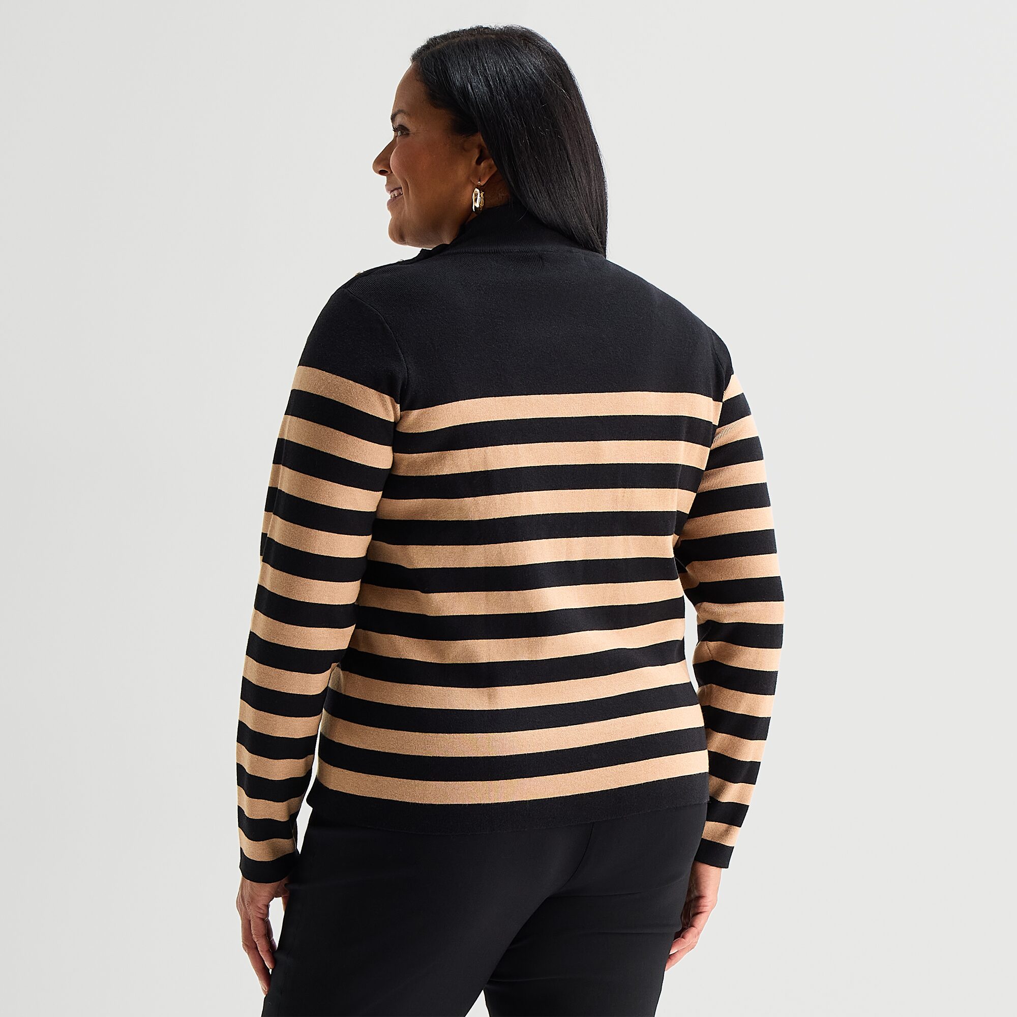 Liz Claiborne Plus Womens Mock Neck Long Sleeve Striped Pullover Sweater