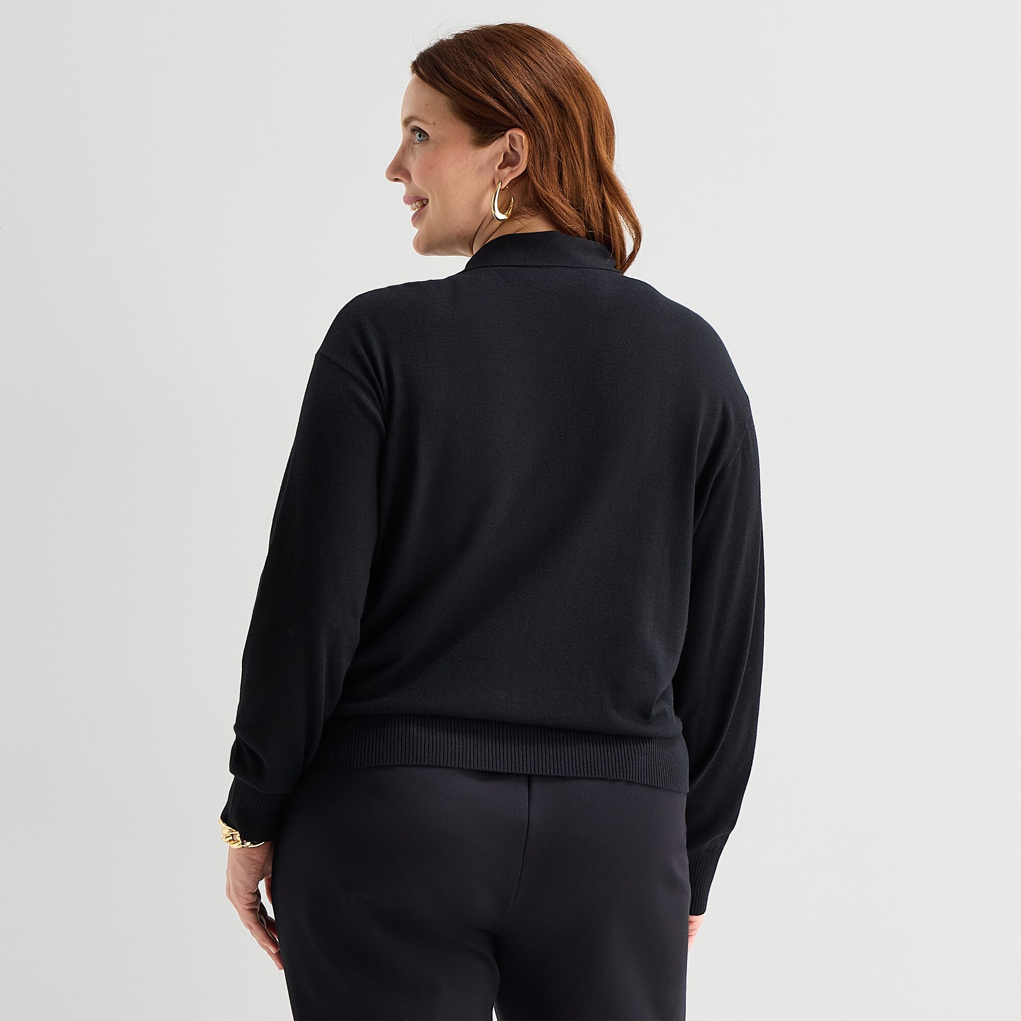Liz Claiborne Plus Womens Split Tie Neck Long Sleeve Pullover Sweater