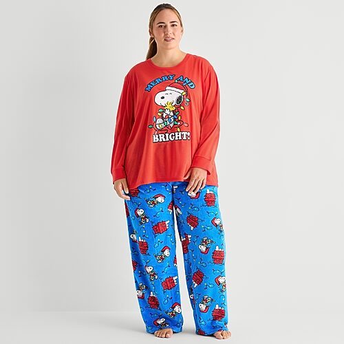 Peanuts Womens  Long Sleeve 2-pc. Pajama Set In Red