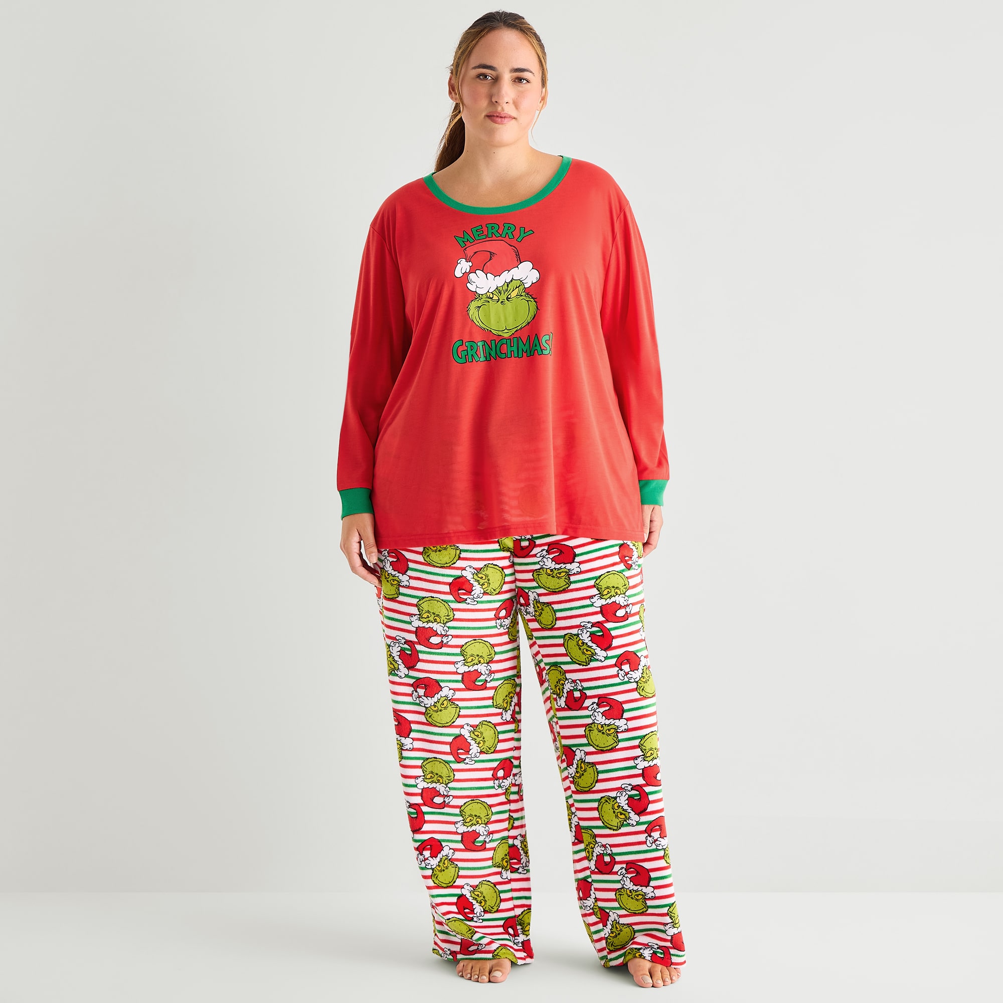 Womens Grinch Long Sleeve 2-pc. Pajama Set