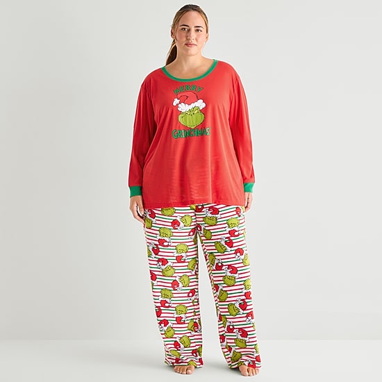 Womens Dr. Seuss Grinch Long Sleeve 2-pc. Matching Family Pajama Set