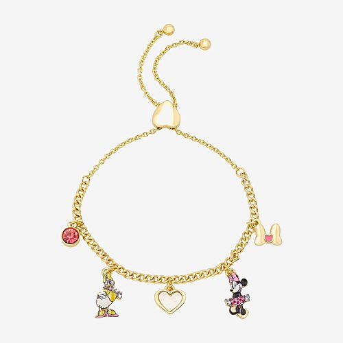 Disney Classics Womens Crystal 14k Gold Over Brass Minnie Mouse Bolo Bracelet In Yellow