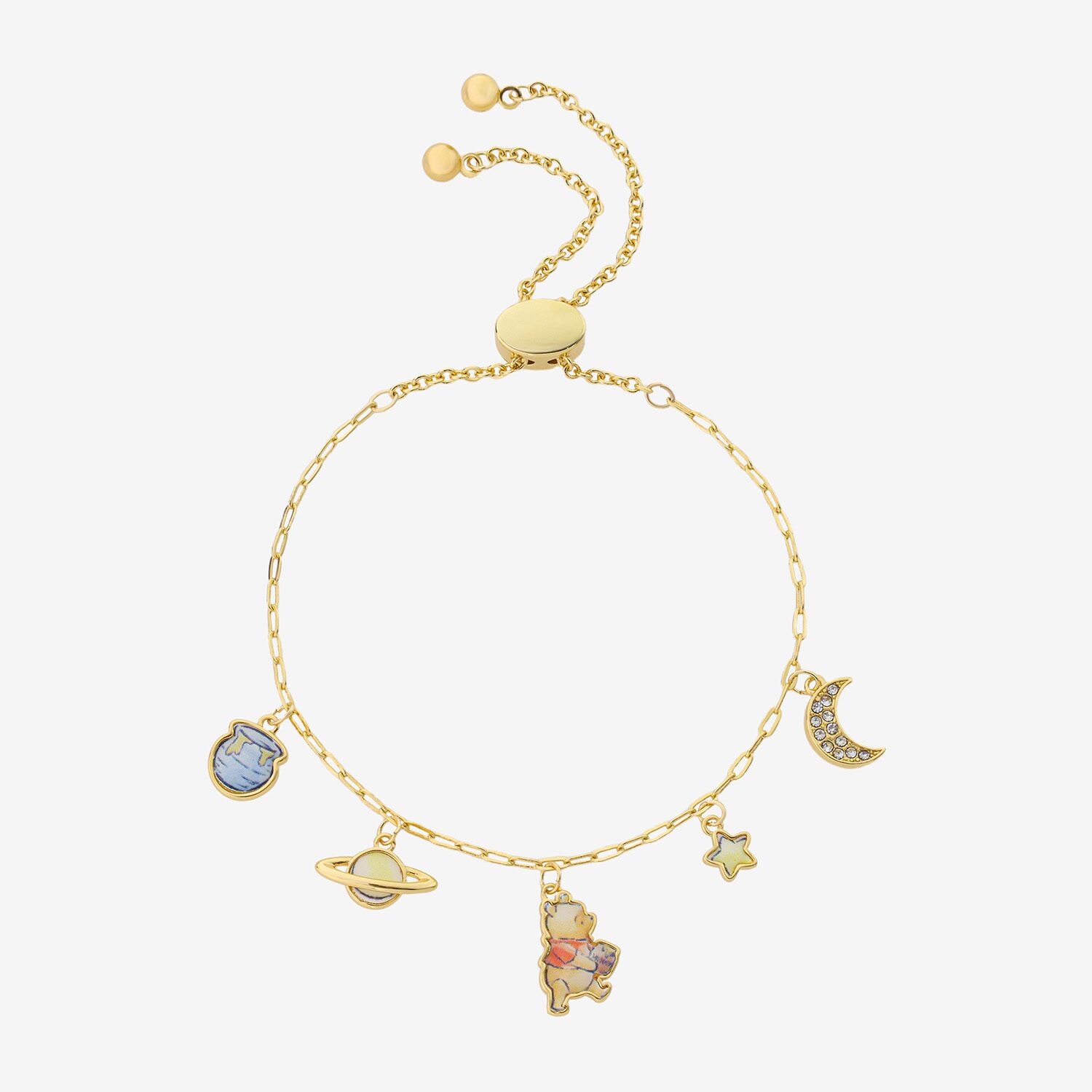 Disney Classics Womens 14K Gold Over Brass 8 Inch Semisolid Link Winnie The Pooh Chain Bracelet
