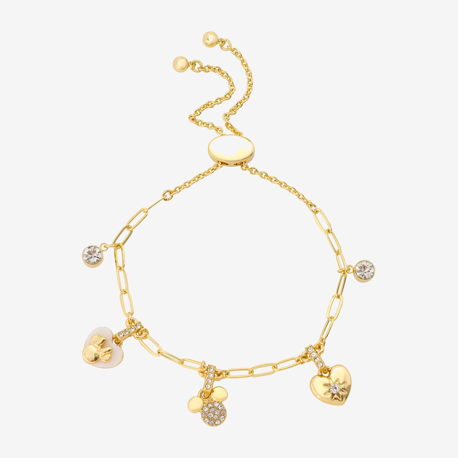 Disney Classics Womens Crystal 14K Gold Over Brass Mickey Mouse Bolo Bracelet