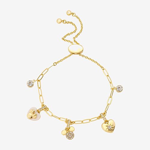 Disney Classics Womens Crystal 14k Gold Over Brass Mickey Mouse Bolo Bracelet In Yellow