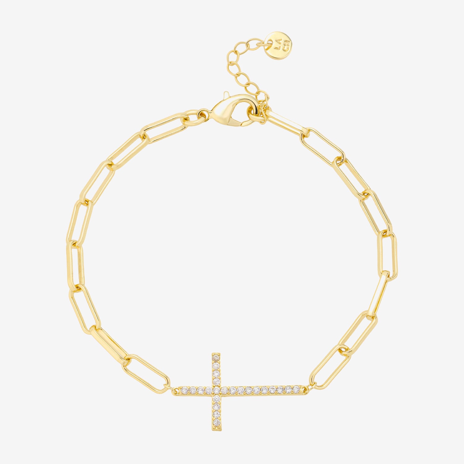 Womens 14K Gold Over Brass 9 3/4 Inch Semisolid Paperclip Cross Chain Bracelet