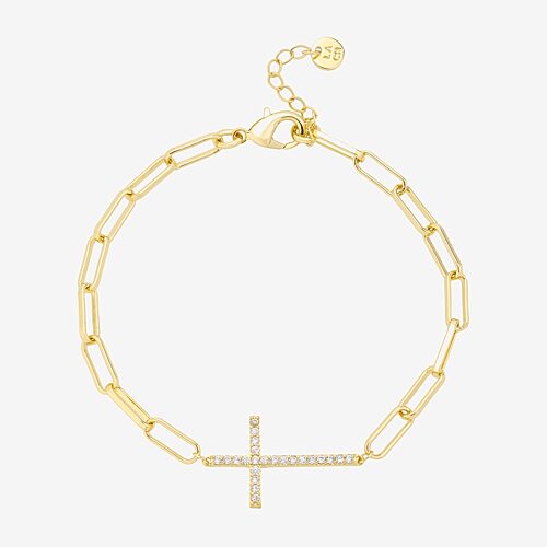 Disney Classics Womens 14k Gold Over Brass 9 3/4 Inch Semisolid Paperclip Cross Chain Bracelet In Yellow