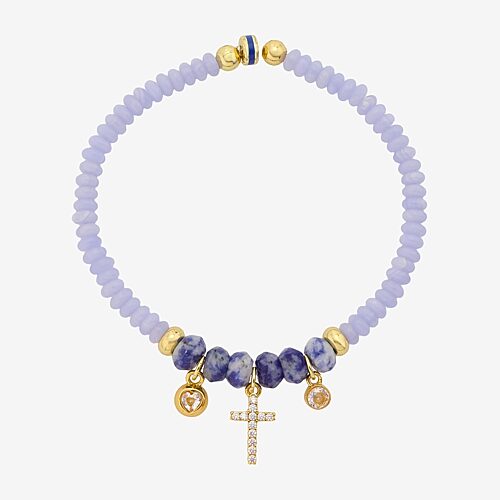 Disney Classics Womens Crystal 14k Gold Over Brass Cross Stretch Bracelet In Yellow