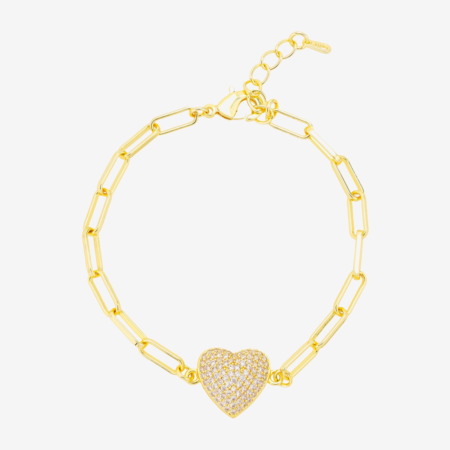 Womens 14K Gold Over Brass 9 3/4 Inch Semisolid Paperclip Heart Chain Bracelet