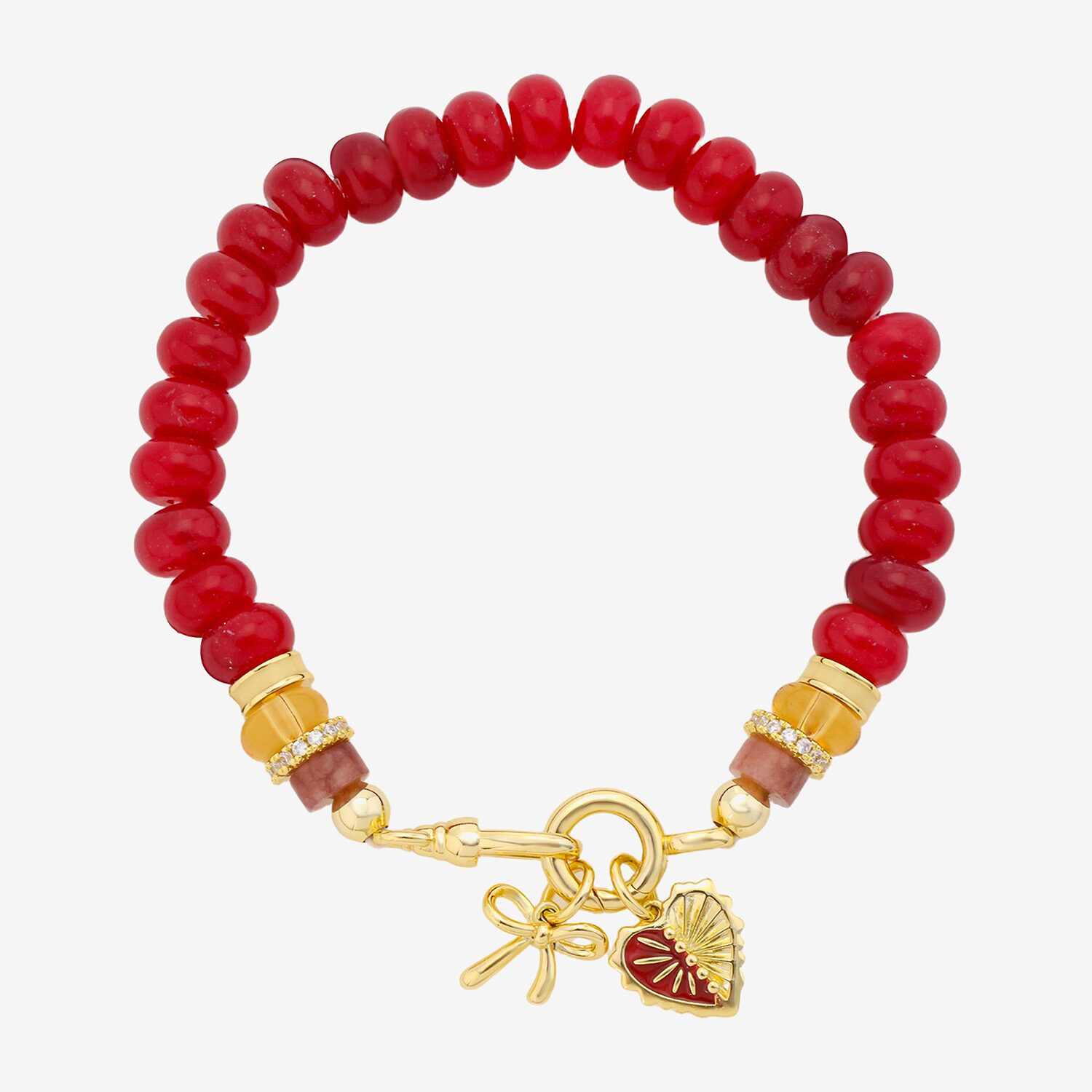 Womens Crystal 14K Gold Over Brass Heart Stretch Bracelet
