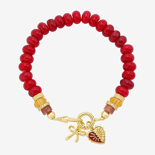 Disney Classics Womens Crystal 14k Gold Over Brass Heart Stretch Bracelet In Yellow