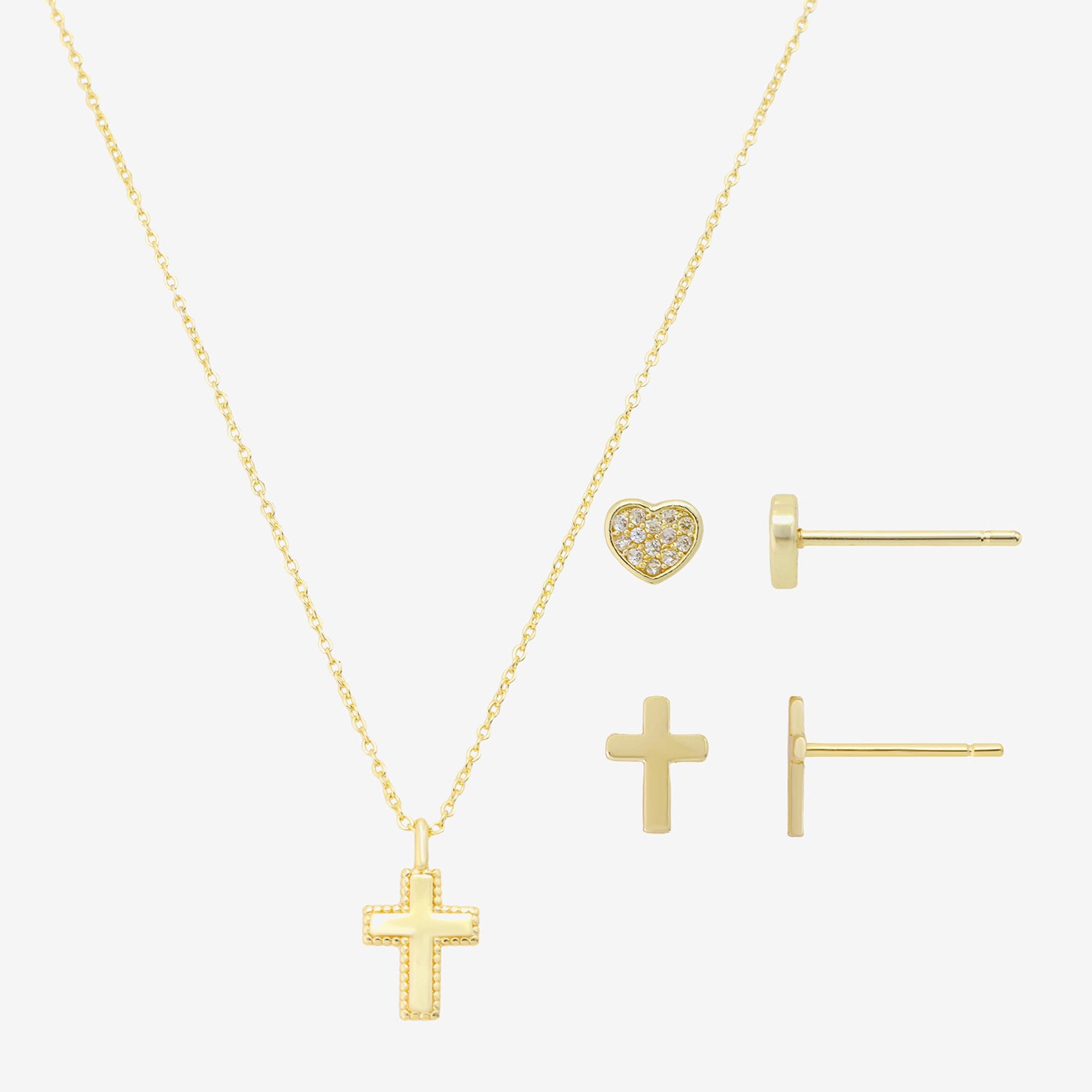 Gratitude & Grace Unisex Cubic Zirconia 14K Gold Over Brass Cross 3-pc. Necklace Set