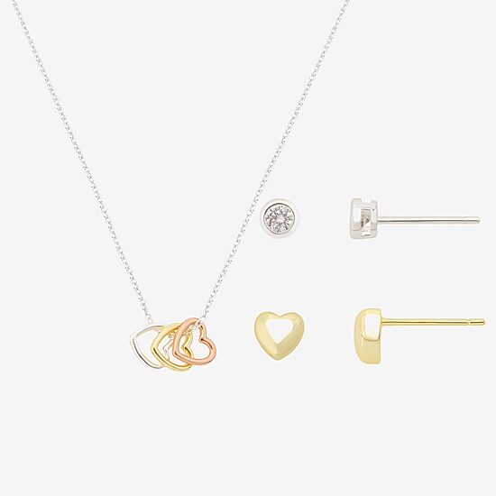 Gratitude & Grace Unisex Cubic Zirconia 14K Gold Over Brass Heart 3-pc. Necklace Set