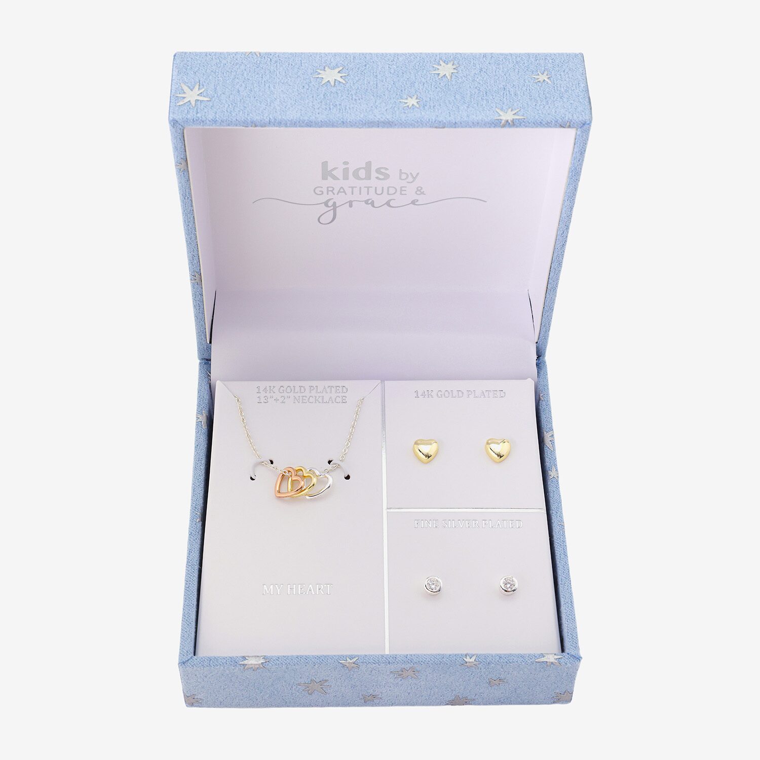 Gratitude & Grace Unisex Cubic Zirconia 14K Gold Over Brass Heart 3-pc. Necklace Set