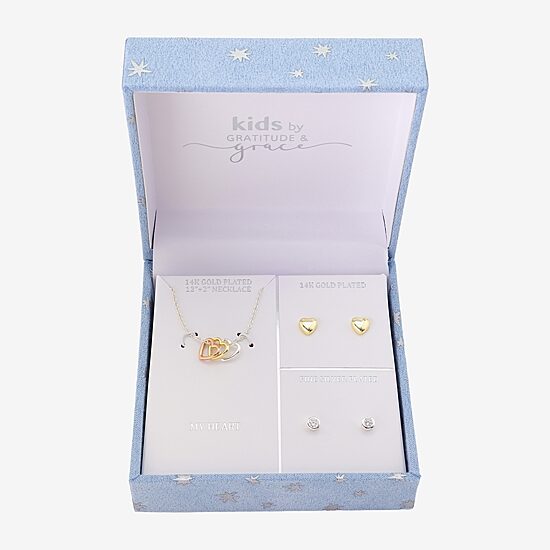 Gratitude & Grace Unisex Cubic Zirconia 14K Gold Over Brass Heart 3-pc. Necklace Set