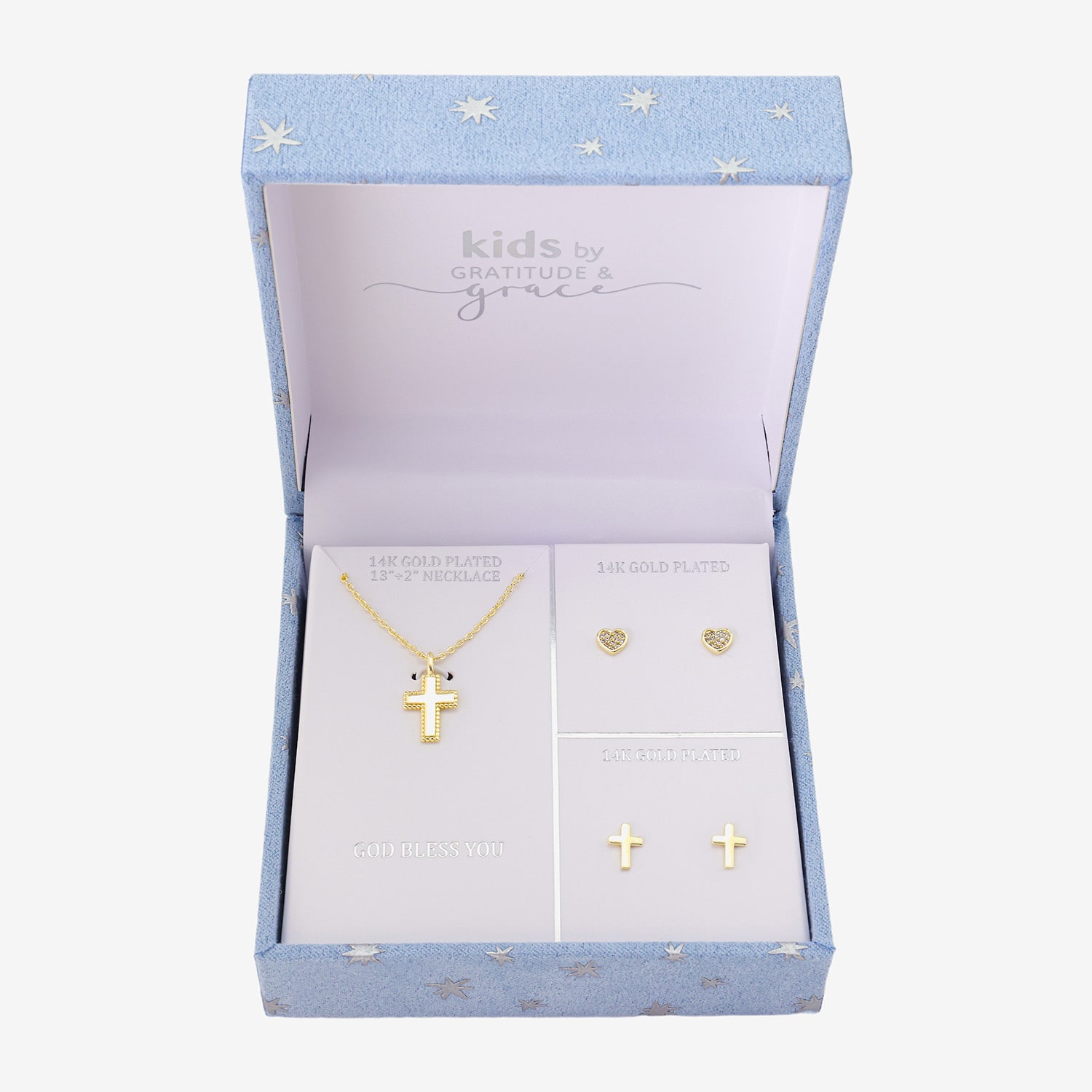 Gratitude & Grace Unisex Cubic Zirconia 14K Gold Over Brass Cross 3-pc. Necklace Set