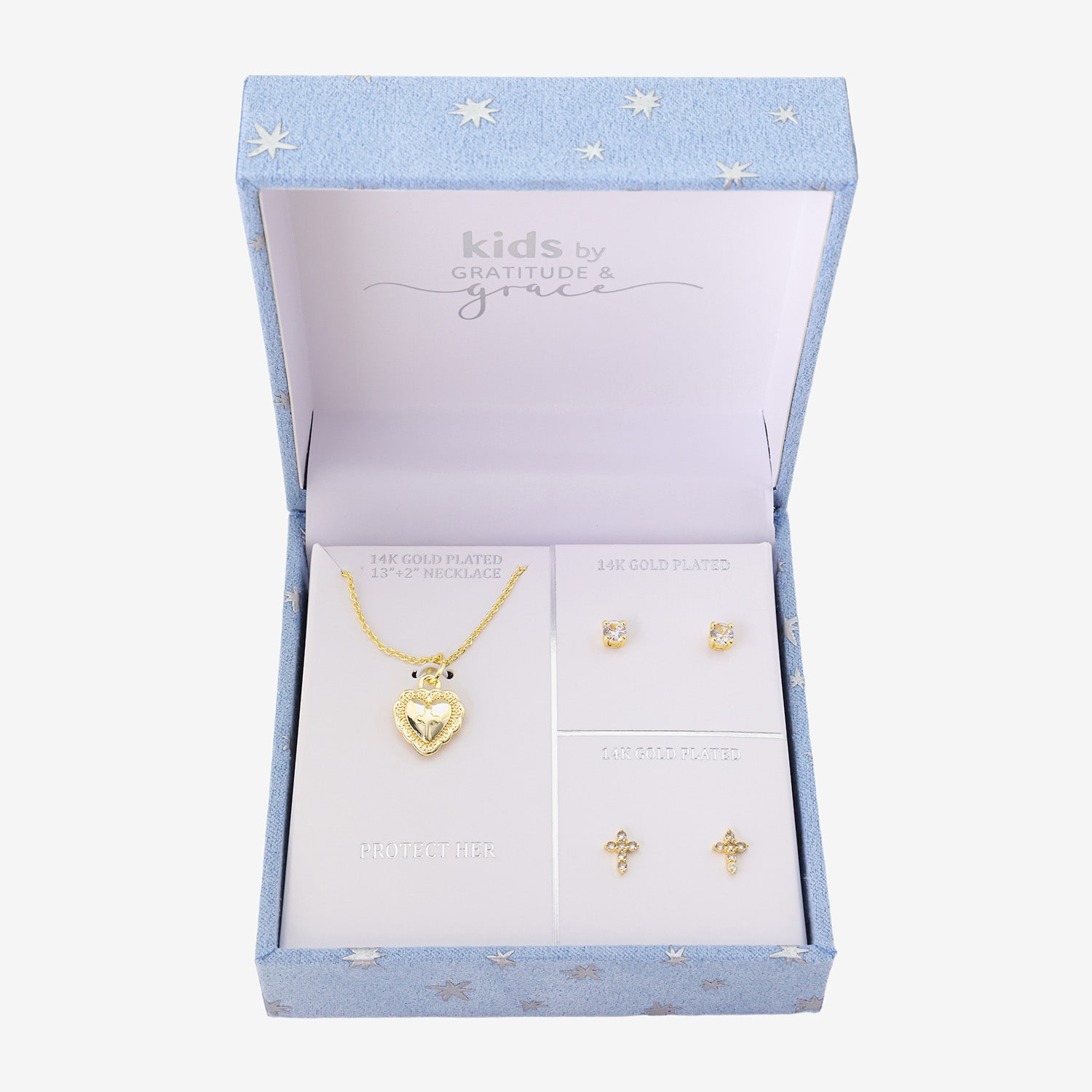 Gratitude & Grace Unisex Cubic Zirconia 14K Gold Over Brass Heart 3-pc. Necklace Set