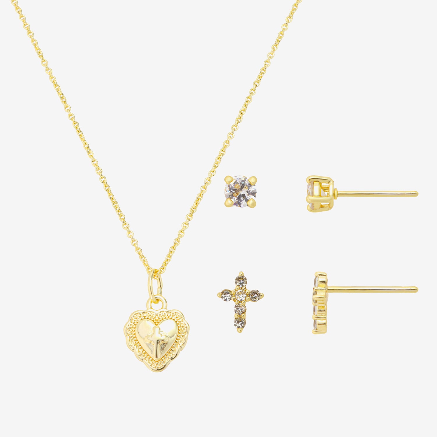 Gratitude & Grace Unisex Cubic Zirconia 14K Gold Over Brass Heart 3-pc. Necklace Set