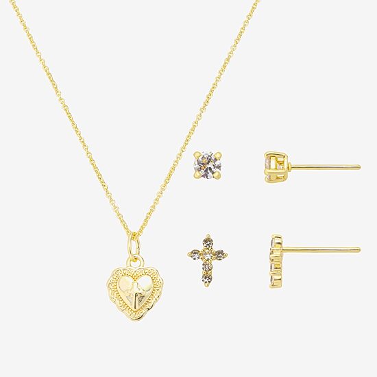 Gratitude & Grace Unisex Cubic Zirconia 14K Gold Over Brass Heart 3-pc. Necklace Set