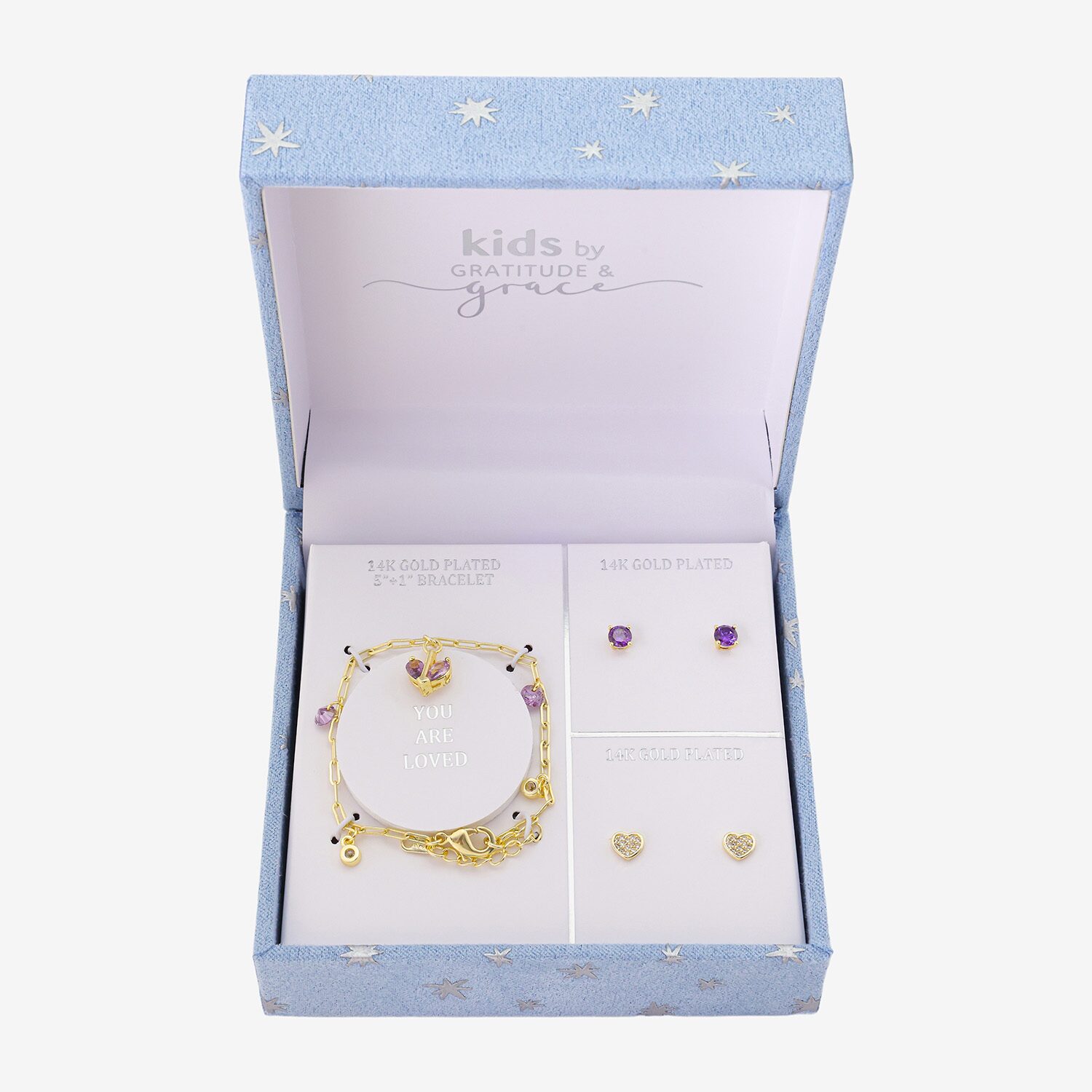 Gratitude & Grace Unisex Purple Cubic Zirconia 14K Gold Over Brass Heart 3-pc. Jewelry Set