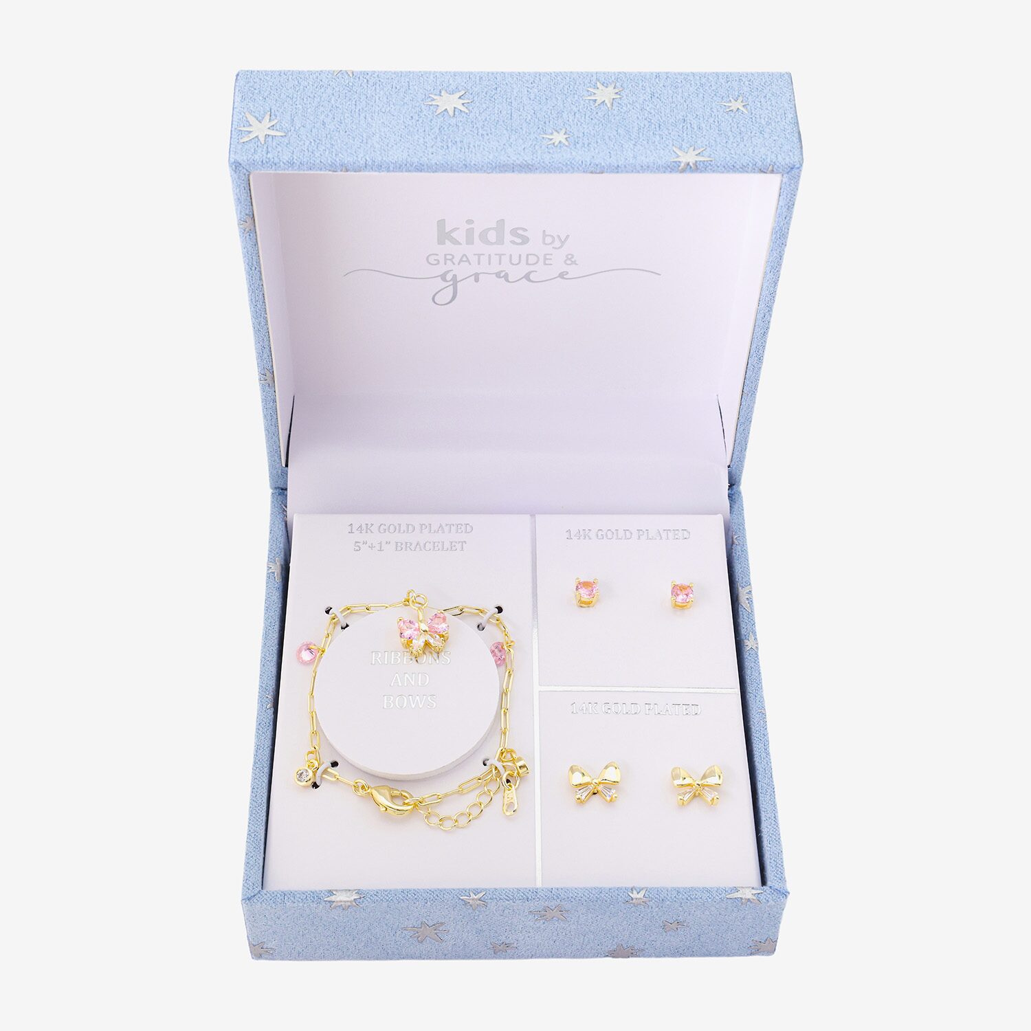Gratitude & Grace Unisex Pink Cubic Zirconia 14K Gold Over Brass Bow 3-pc. Jewelry Set