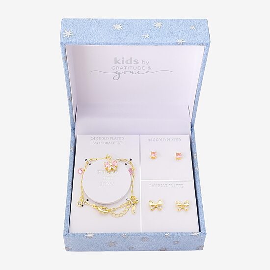 Gratitude & Grace Unisex Pink Cubic Zirconia 14K Gold Over Brass Bow 3-pc. Jewelry Set