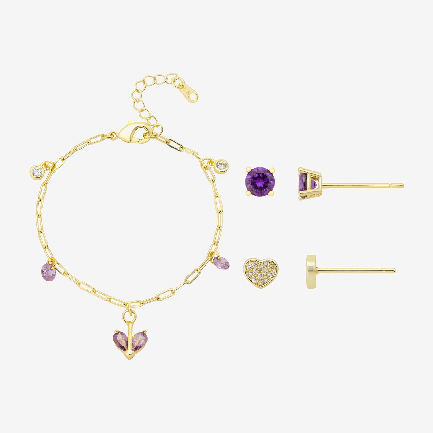 Gratitude & Grace Unisex Purple Cubic Zirconia 14K Gold Over Brass Heart 3-pc. Jewelry Set