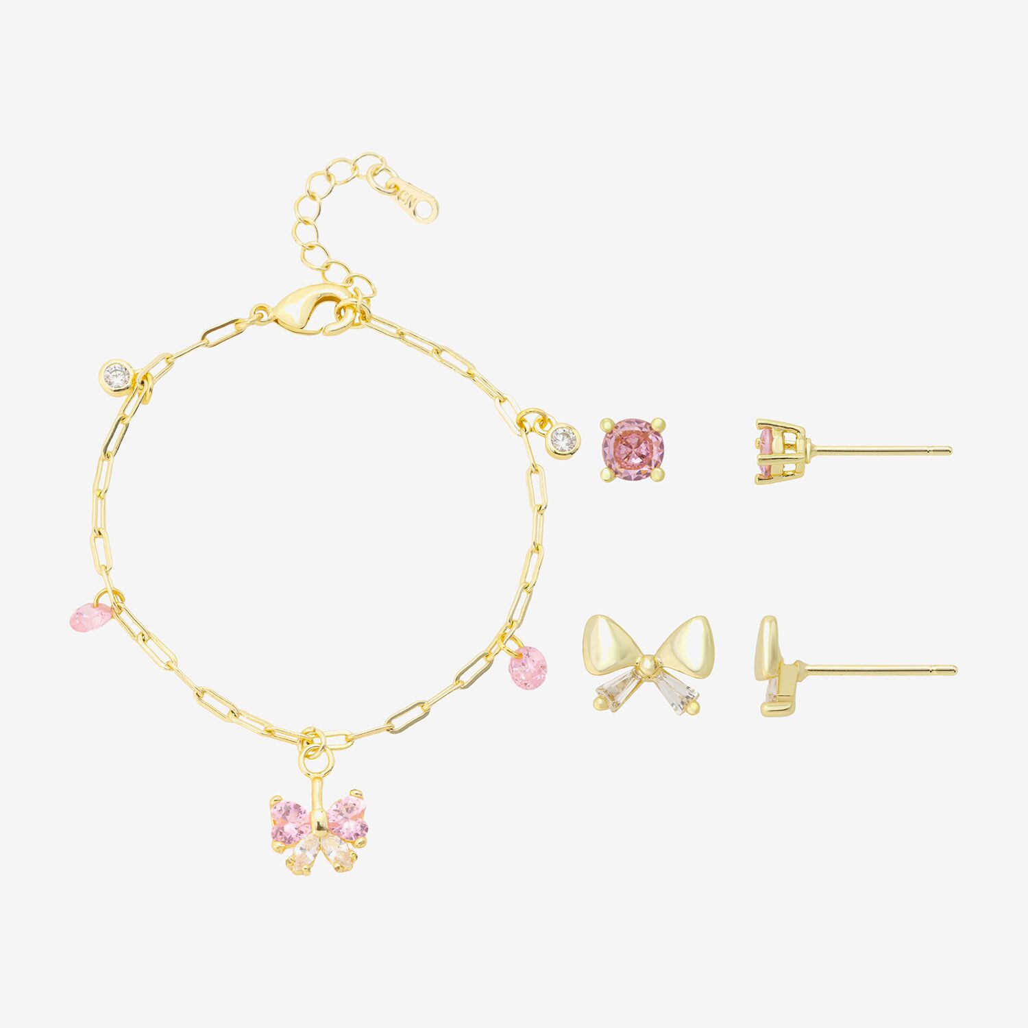 Gratitude & Grace Unisex Pink Cubic Zirconia 14K Gold Over Brass Bow 3-pc. Jewelry Set