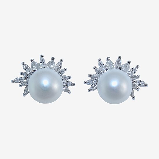 White Cultured Freshwater Pearl Sterling Silver 17mm Round Stud Earrings